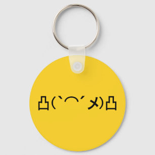 Llavero Kaomoji japonés con emoticono enojado