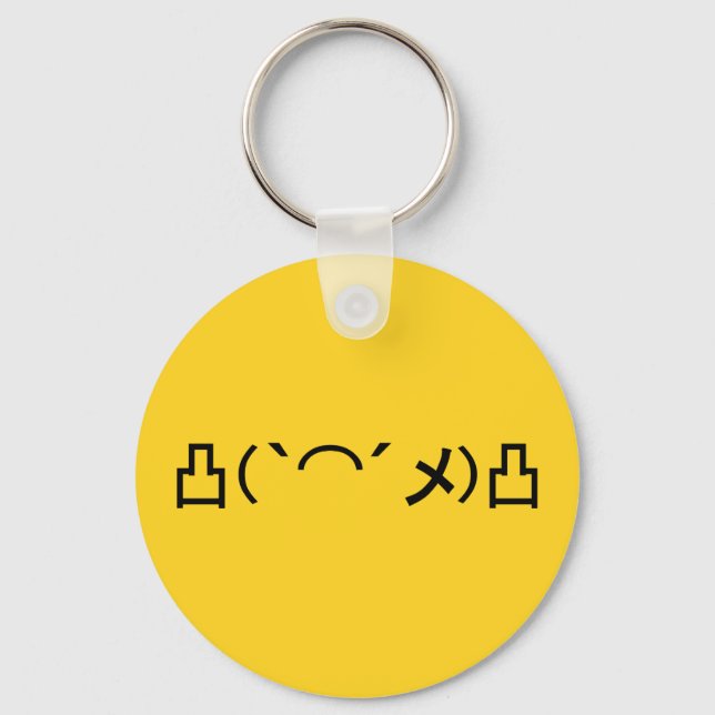 Llavero Kaomoji japonés con emoticono enojado (Anverso)