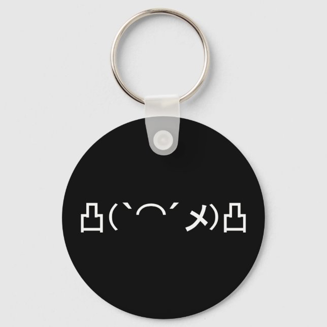 Llavero Kaomoji japonés con emoticono enojado (Anverso)