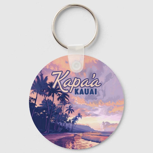 Llavero Kapaa Kauai Hawaii Beach Sunset Palm Tree Retro (Anverso)
