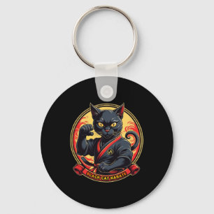Llavero Karate De Gato Negro Para Hombres Mujeres Niños
