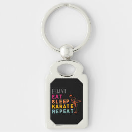 Llavero Karate Silhouette Typography Keychain Metalizado