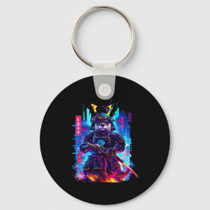 Llavero Katana de nutria ciberpunk neon samurái arte japon