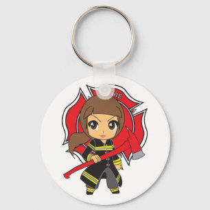 Llavero Kawaii Brunette Chica de bomberos