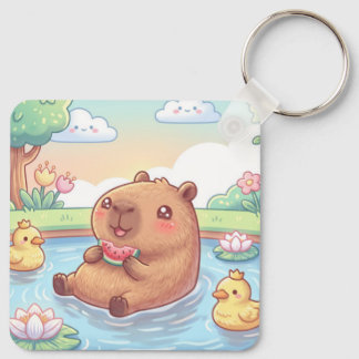 Llavero Kawaii capy in a pond