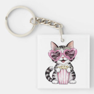 Llavero Kawaii Cat Keychain - Cute Popcorn Lover Kitty Acc