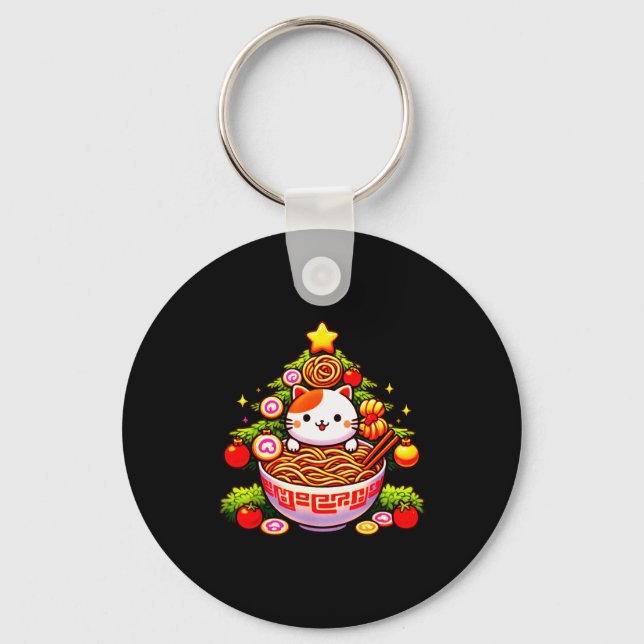Llavero Kawaii Christmas Cat Ramen Christmas Tree Holiday  (Anverso)