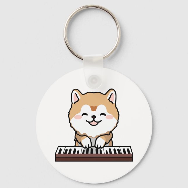 Llavero Kawaii Cute Dog Jugando El Teclado Piano (Anverso)