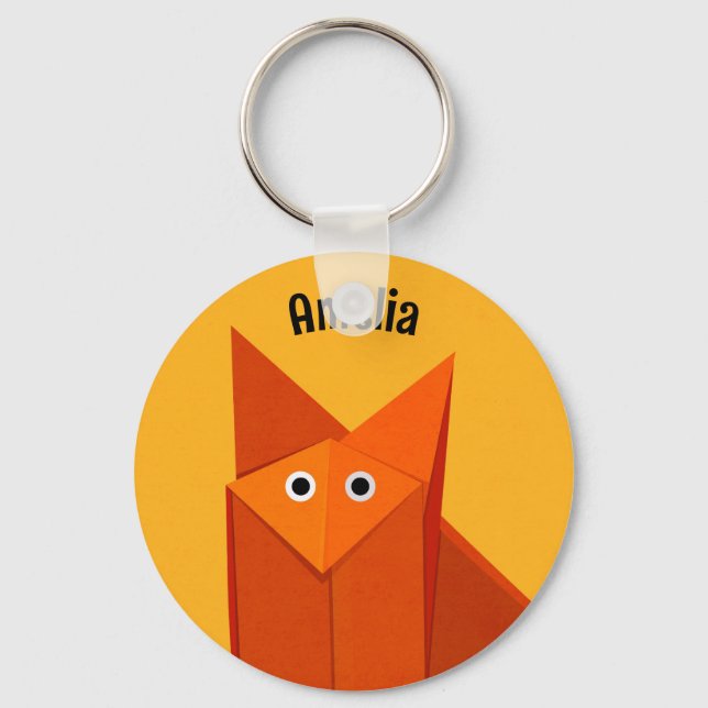 Llavero Kawaii Cute Origami Fox Geométrica Art Nombre Amar (Anverso)