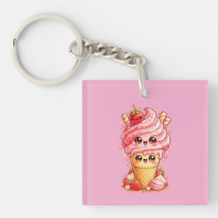 Llavero Kawaii de Cono de Helado de Fresa