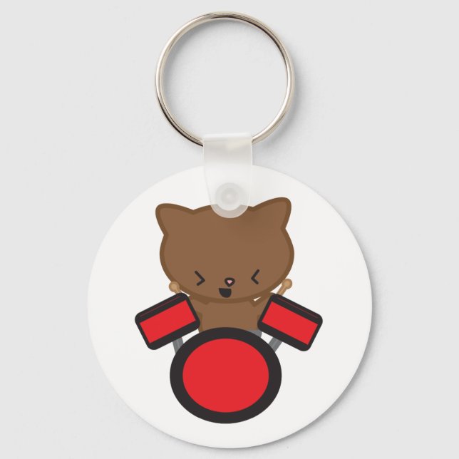 Llavero Kawaii Drummer Cat Keychain (Anverso)