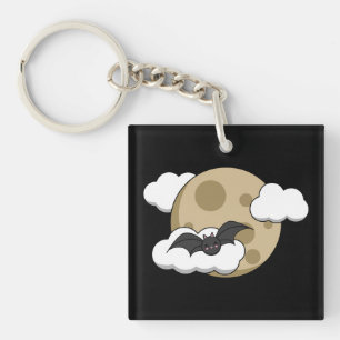 Llavero Kawaii Feliz Bat volando a plena Luna