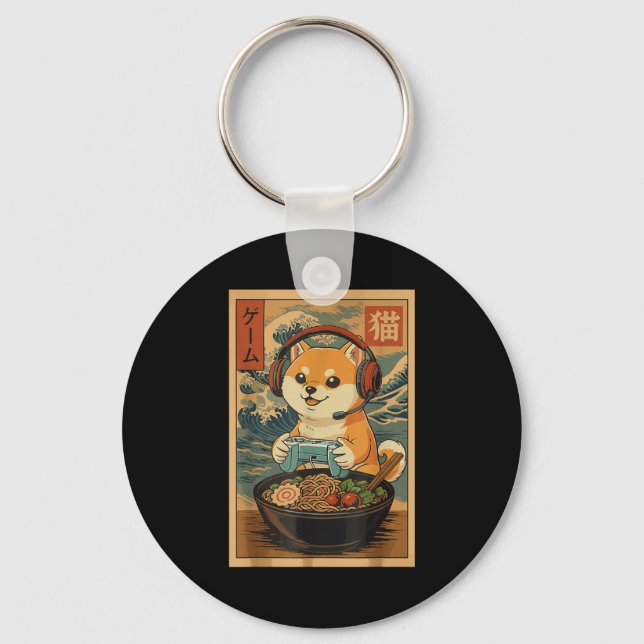 Llavero Kawaii Japanese Ramen Dog Retro Gaming Shirts For  (Anverso)