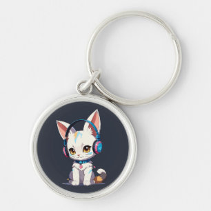 Llavero Kawaii Kitten en elegantes audífonos
