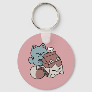 Llavero Kawaii Leche de Chocolate Gato – Bebida Acogedora
