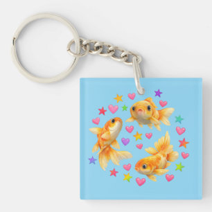 Llavero kawaii lindo y2k goldfish arcoíris