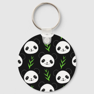 Llavero Kawaii Panda Pattern Bambú en verde blanco negro