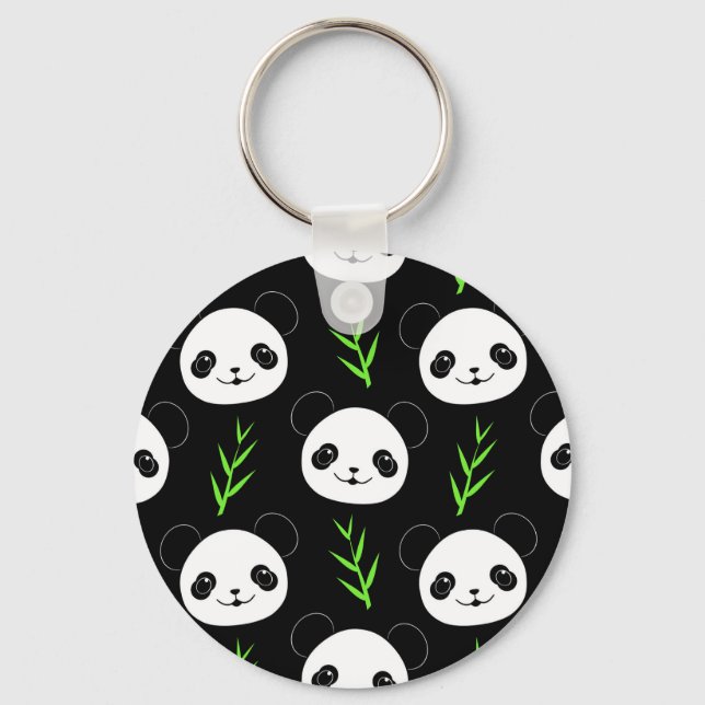 Llavero Kawaii Panda Pattern Bambú en verde blanco negro (Anverso)
