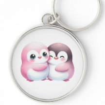 Kawaii Penguin Hug Keychain