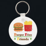 Llavero Kawaii Personalizado Burger Fries Amigos BFF<br><div class="desc">¿Qué significa el acrónimo BFF? ¿Los mejores amigos para siempre? No, es para Burger Fries Friends! Dale a tu BFF este colorido, lindo y feliz personalizado de la hamburguesa cogiendo la mano con el diseño de patatas fritas para hacerle saber que es divertido tener su amistad! ¡Esto seguramente pondrá una...</div>