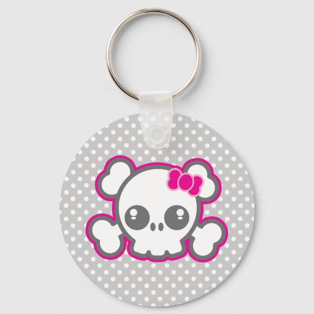 Llavero Kawaii Pink Ribbon Skull (Anverso)