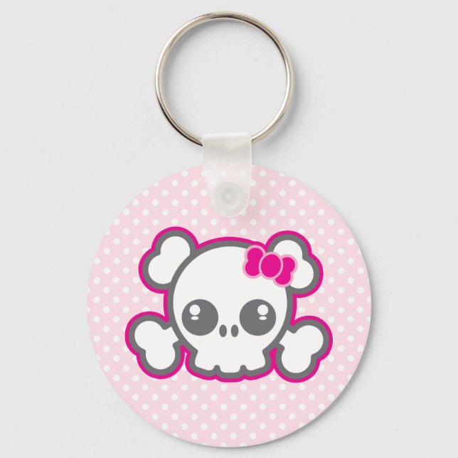 Llavero Kawaii Pink Ribbon Skull (Anverso)