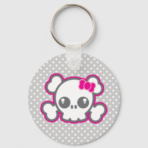 Llavero Kawaii Pink Ribbon Skull Keychain