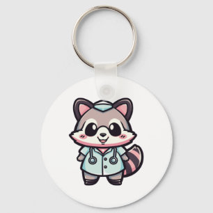 Llavero Kawaii Racoon como enfermera
