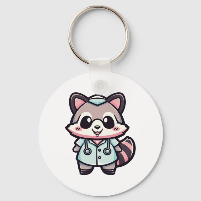 Llavero Kawaii Racoon como enfermera (Anverso)