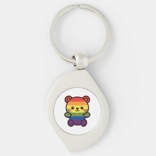Llavero Kawaii Rainbow Teddy - Una elegante fiesta del org (Anverso)