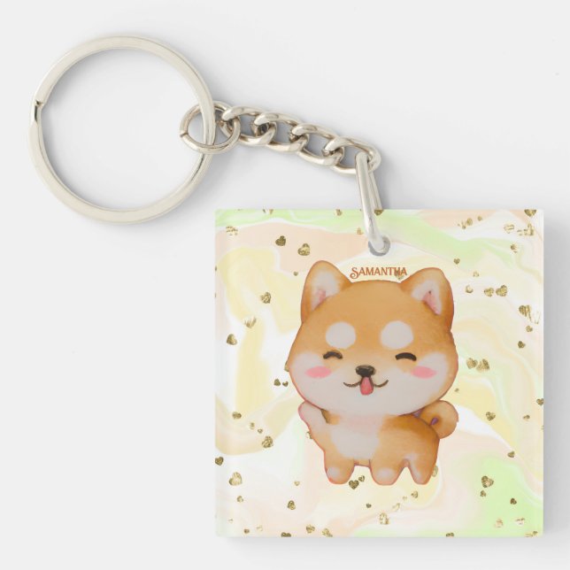 Llavero Kawaii Sonriente Shiba Inu al estilo Personalizado (Frente)