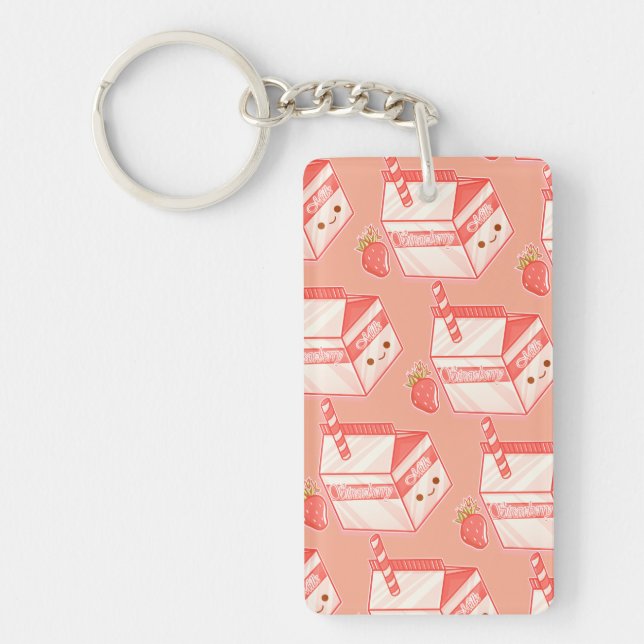 Llavero Kawaii Strawberry Milk Carton - Cute Aesthetic Art (Frente)