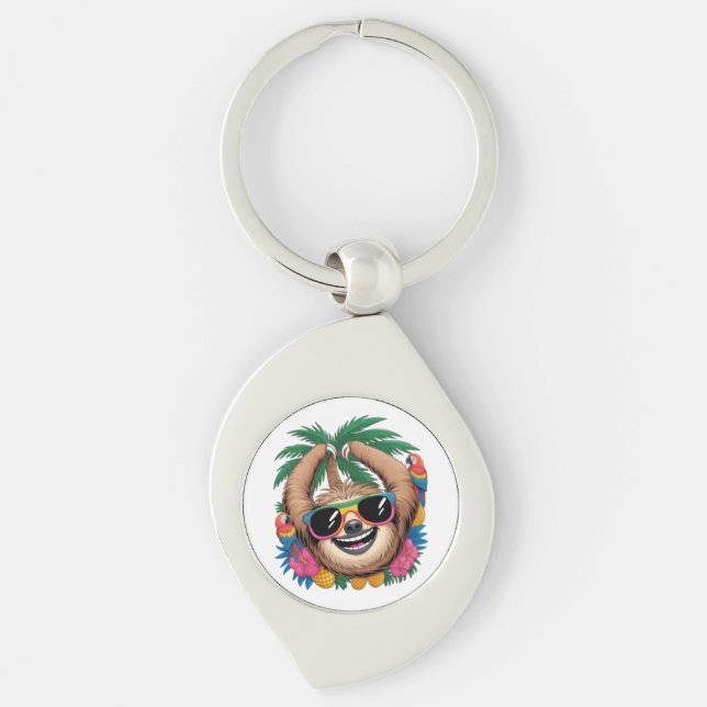 Llavero Kawaii Tropical Sloth – Cute Summer Vibes Rainbow  (Anverso)