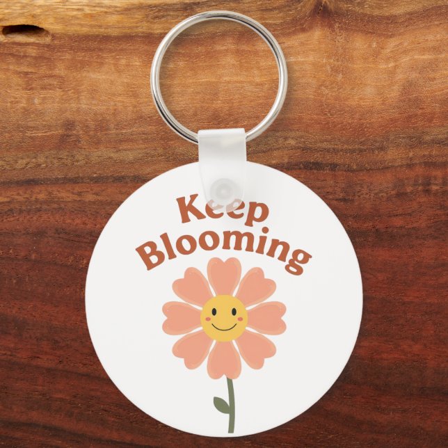 Llavero "Keep Blooming" Retro Smiling Flower (Anverso)