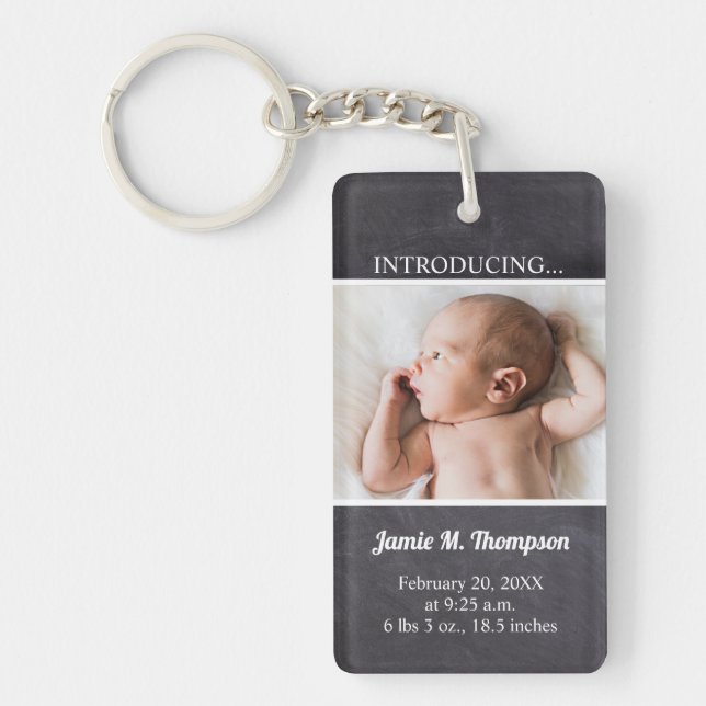 Llavero Keepsake Baby Photo presenta al bebé Personalizado (Frente)