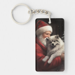 Llavero Keeshond Con Santa Claus Navideño Festivo