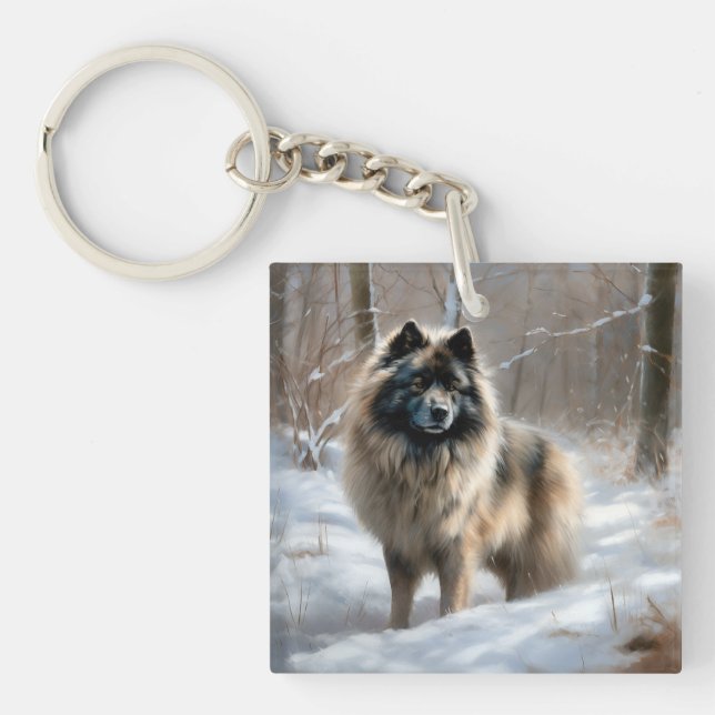 Llavero Keeshond Deja que nieve Navidad (Frente)