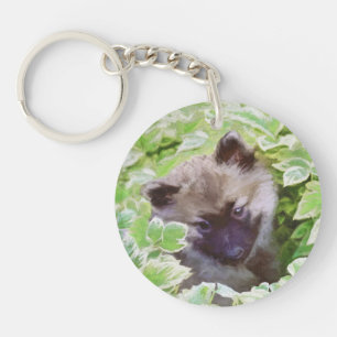 Llavero Keeshond Puppy en el jardín pintando arte original