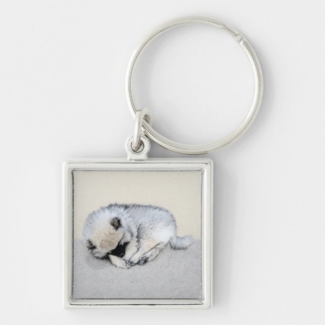 Llavero Keeshond Sleeping Pinting Pintura Original De Perr (Frente)