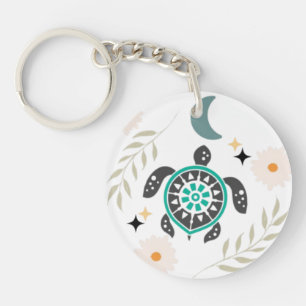 Llavero Keychain acrílica de tortuga floral Boho - Nature-