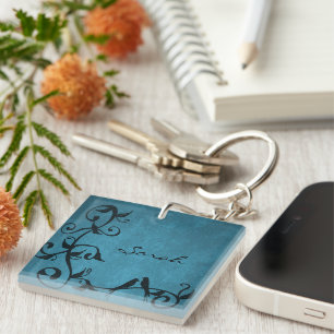 Llavero Keychain acrílica personalizada Blue Lovebirds