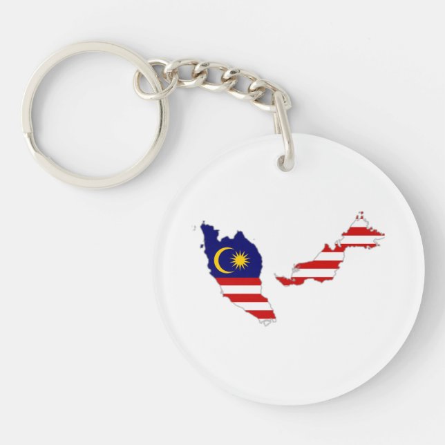 Llavero Keychain acrílico con bandera de Malasia en el map (Frente)