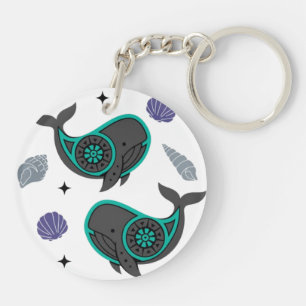 Llavero Keychain acrílico de ballenas y conchas marinas -