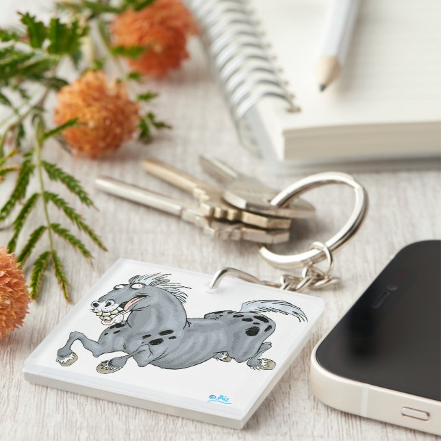 Llavero Keychain acrílico de caballo Personalizado loco (Frente Derecha)