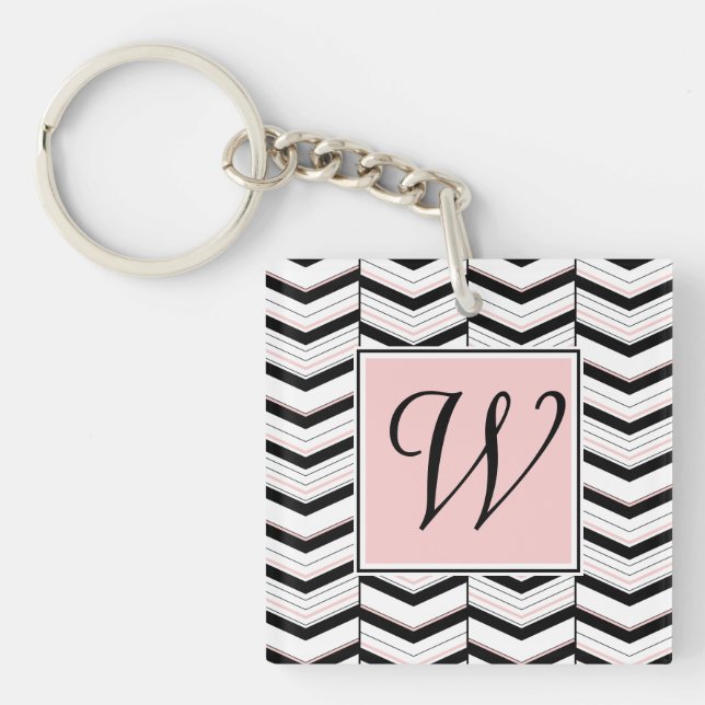 Llavero Keychain acrílico de chevron blanco negro y Rubor (Frente)