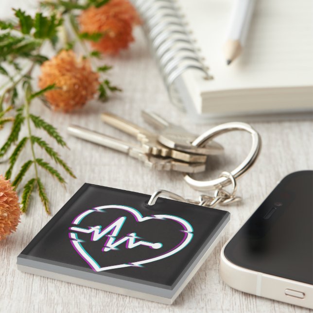 Llavero Keychain acrílico de comprobación cardíaca (Frente Derecha)