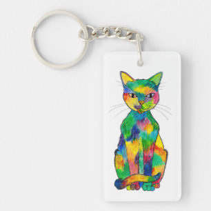 Llavero Keychain acrílico de gato arco iris