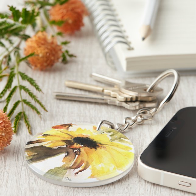 Llavero Keychain acrílico de girasol, redonda (doble cara) (Frente Derecha)