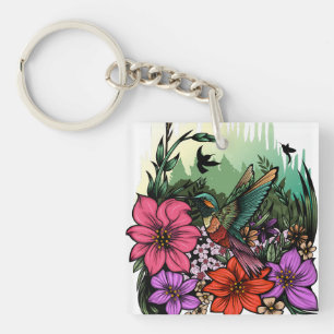 Llavero Keychain acrílico de Hummingbird Garden