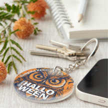 Keychain acrílico de la calabaza de búho mágico Ha
